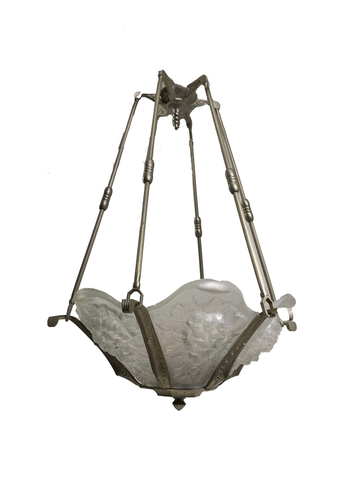 French Art Deco Chandelier In Lorrain Press Molded Glass photo for sale