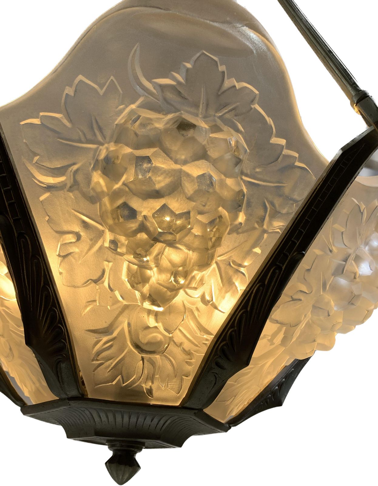 French Art Deco Chandelier In Lorrain Press Molded Glass photo vinterior