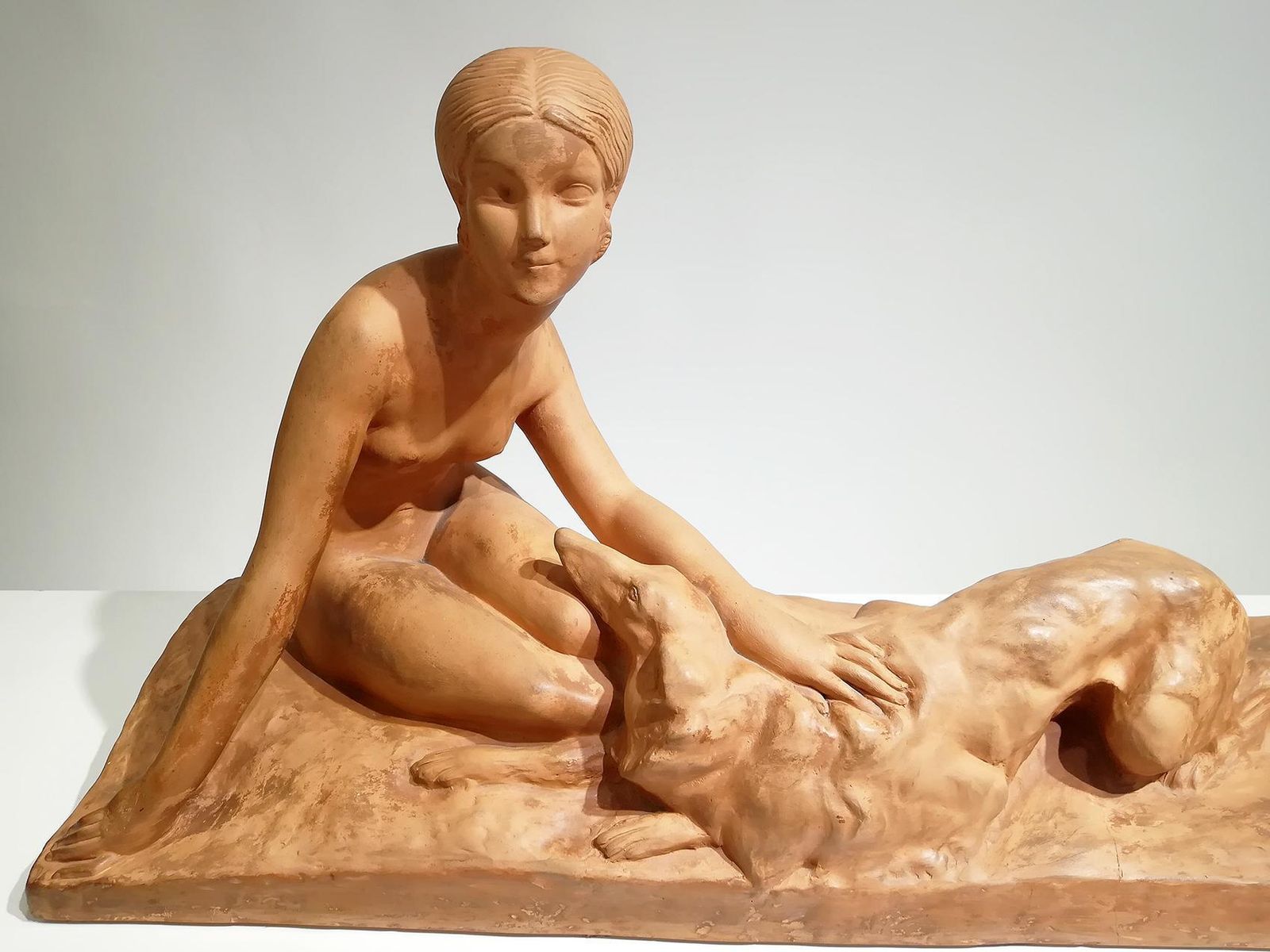Art Deco Terracotta Sculpture Of A Woman With Her Borzoi Signed Georges Coste photo furniture
