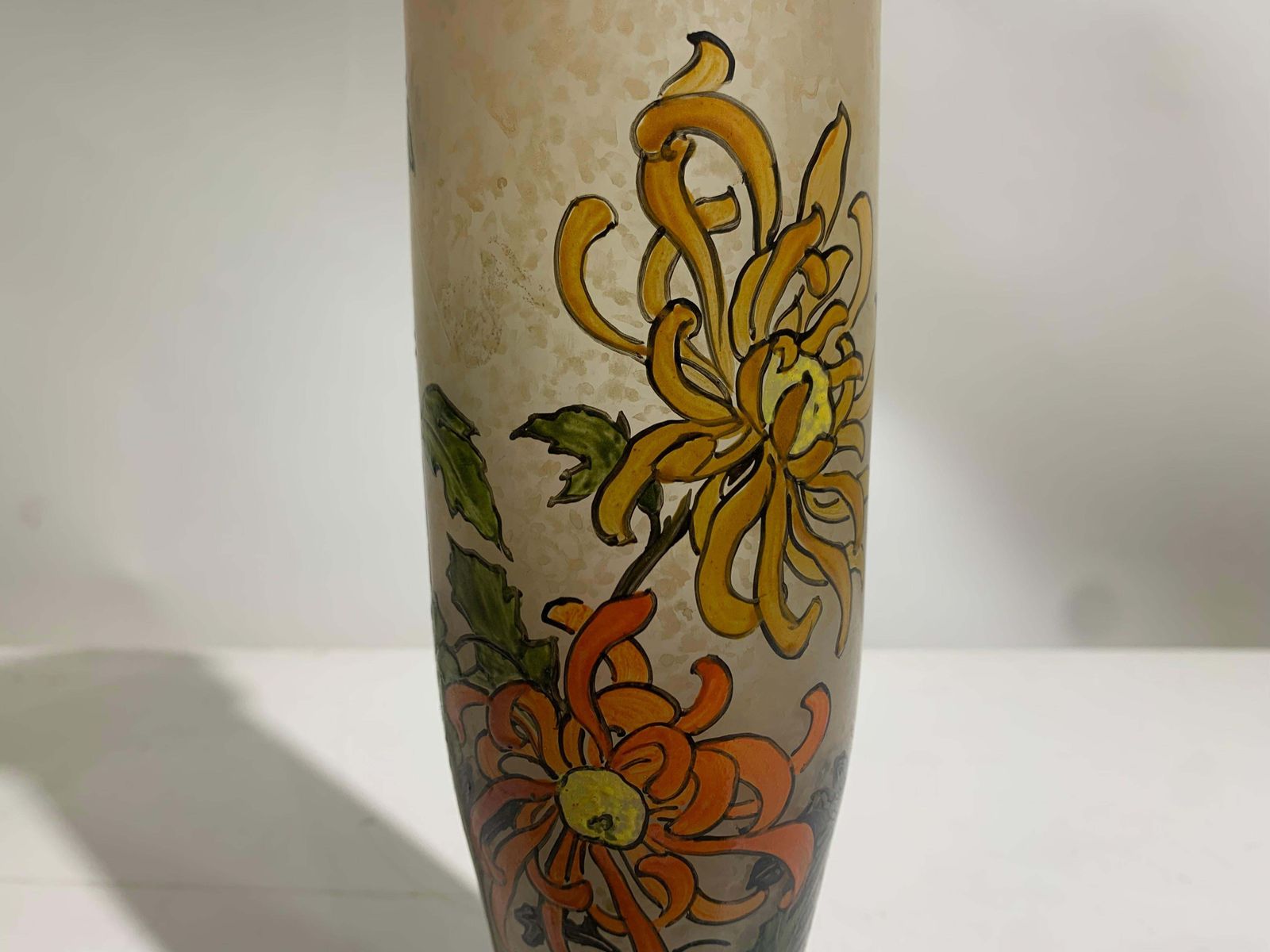 Art Nouveau Enameled Flower Vase Signed "Legras" photo vintage