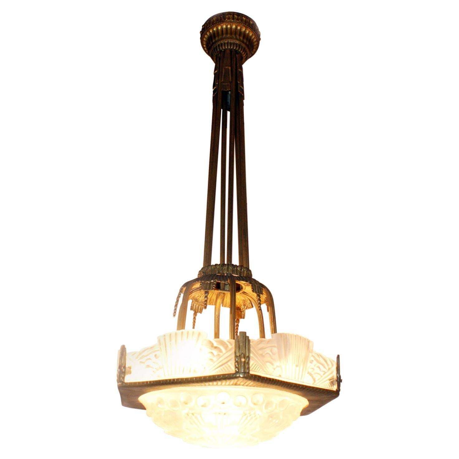 Rare French Art Deco Chandelier By “Georges Leleu”