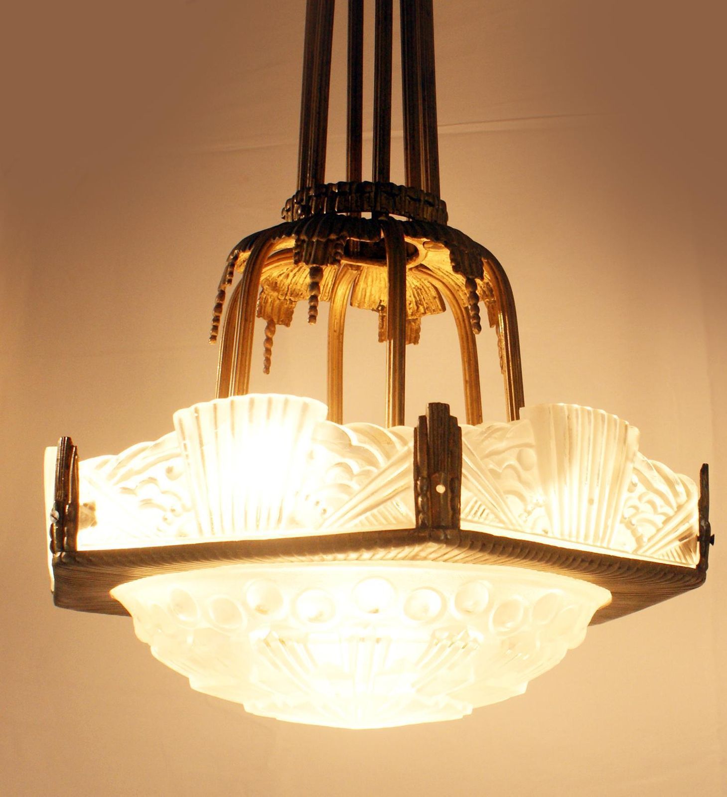 Rare French Art Deco Chandelier By “Georges Leleu” photo for sale