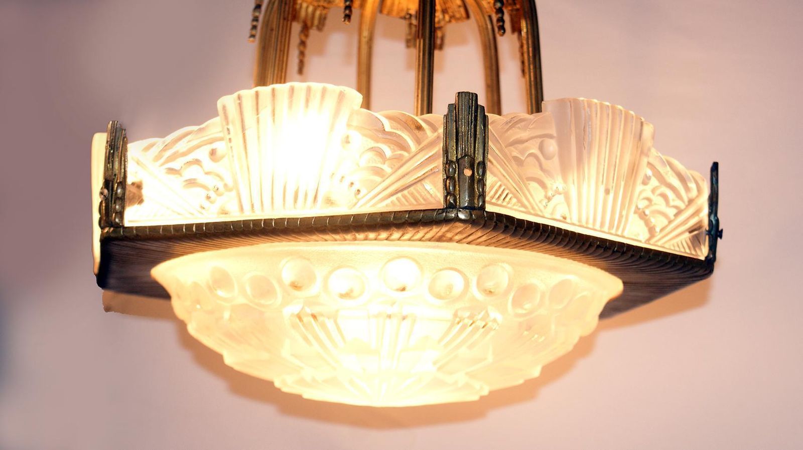 Rare French Art Deco Chandelier By “Georges Leleu” photo Lighting