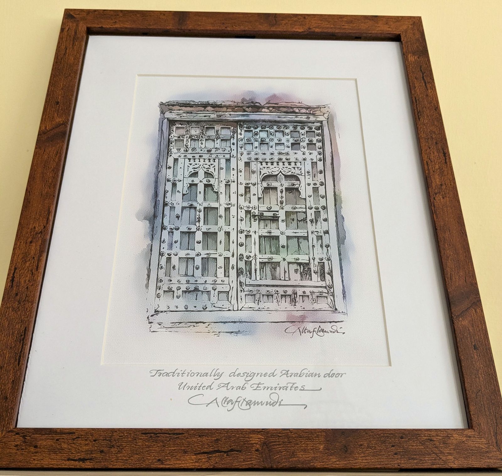 640.0 Vintage Set Of Three Framed Painted Prints Of Arabian Doorways photo