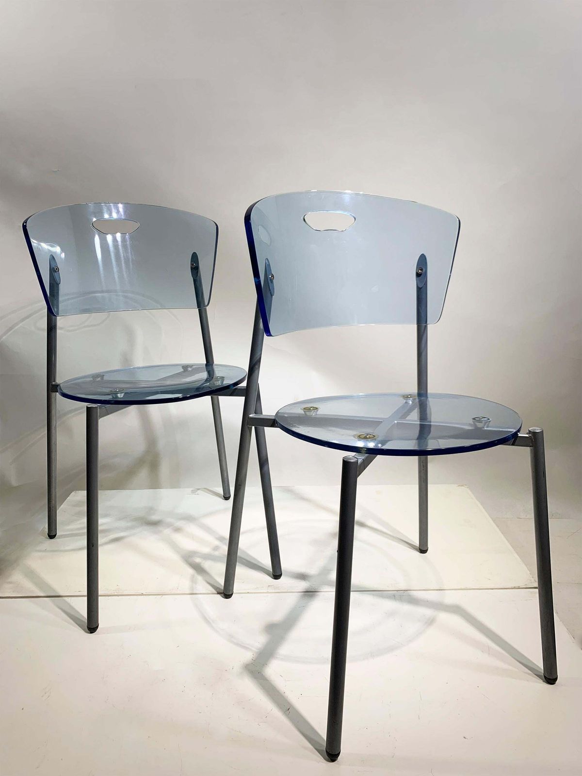 Set Of 4 Mid Century Modern Blue Transparent Pmma Chairs photo furniture