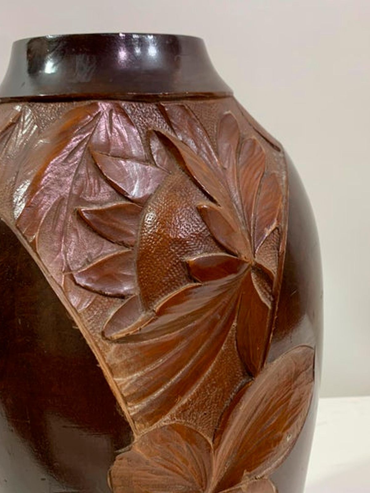 Mid   20th Century Vintage Hand Carved Wooden Vase 2 Signed Dupia photo buy