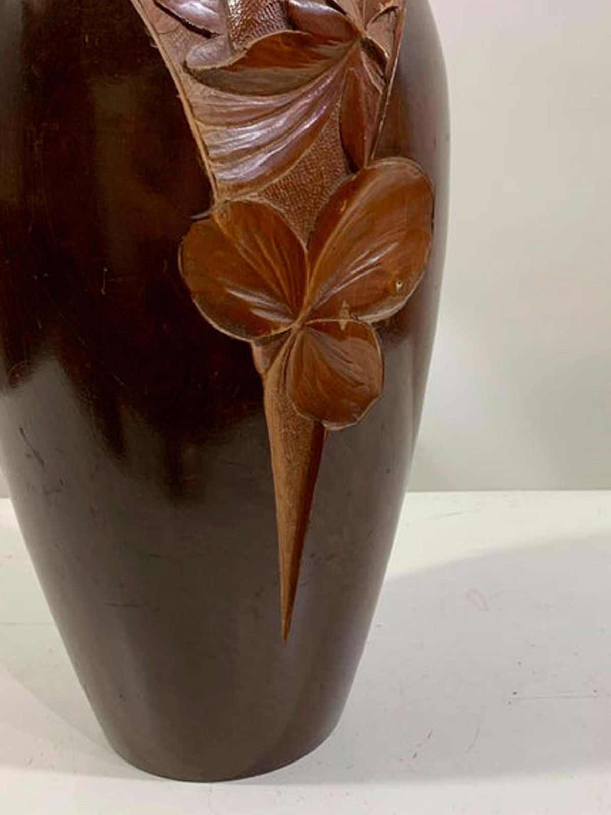 Mid   20th Century Vintage Hand Carved Wooden Vase 2 Signed Dupia photo vintage