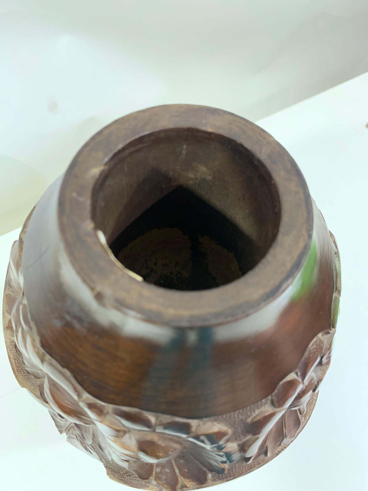 photo furniture Mid   20th Century Vintage Hand Carved Wooden Vase 1 Signed Dupia