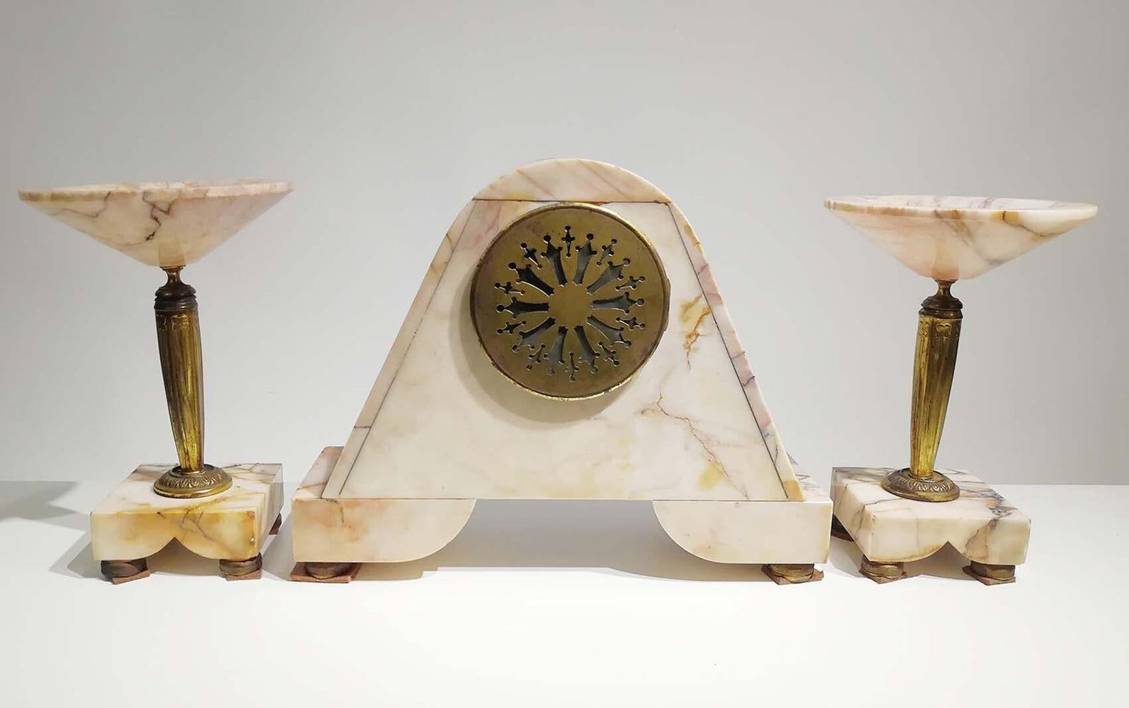 Gorgeous French Art Deco Clock Set And Two Tazzas Signed C.H Paris And “Just" photo furniture