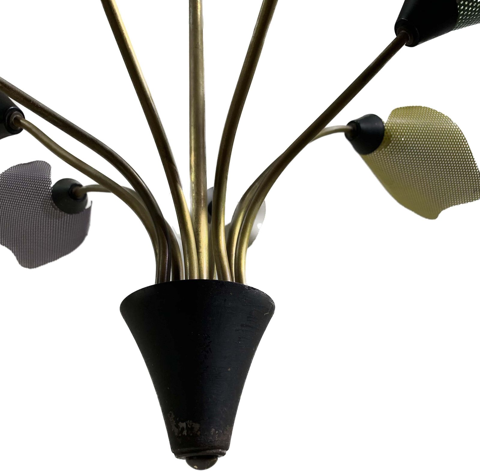 4460.0 Midcentury Bronze European Chandelier With Perforated Metal Tulips photo
