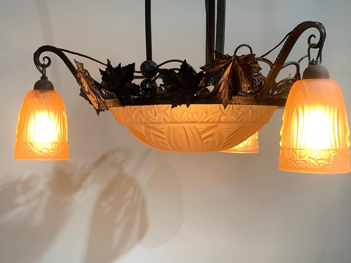 photo buy French Art Deco Wrought Iron Chandelier By Schneider