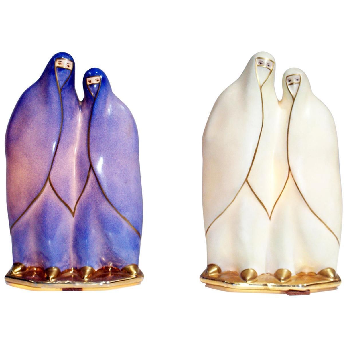 Pair Of French Art Deco Porcelain Figural Lamp Signed Limoges