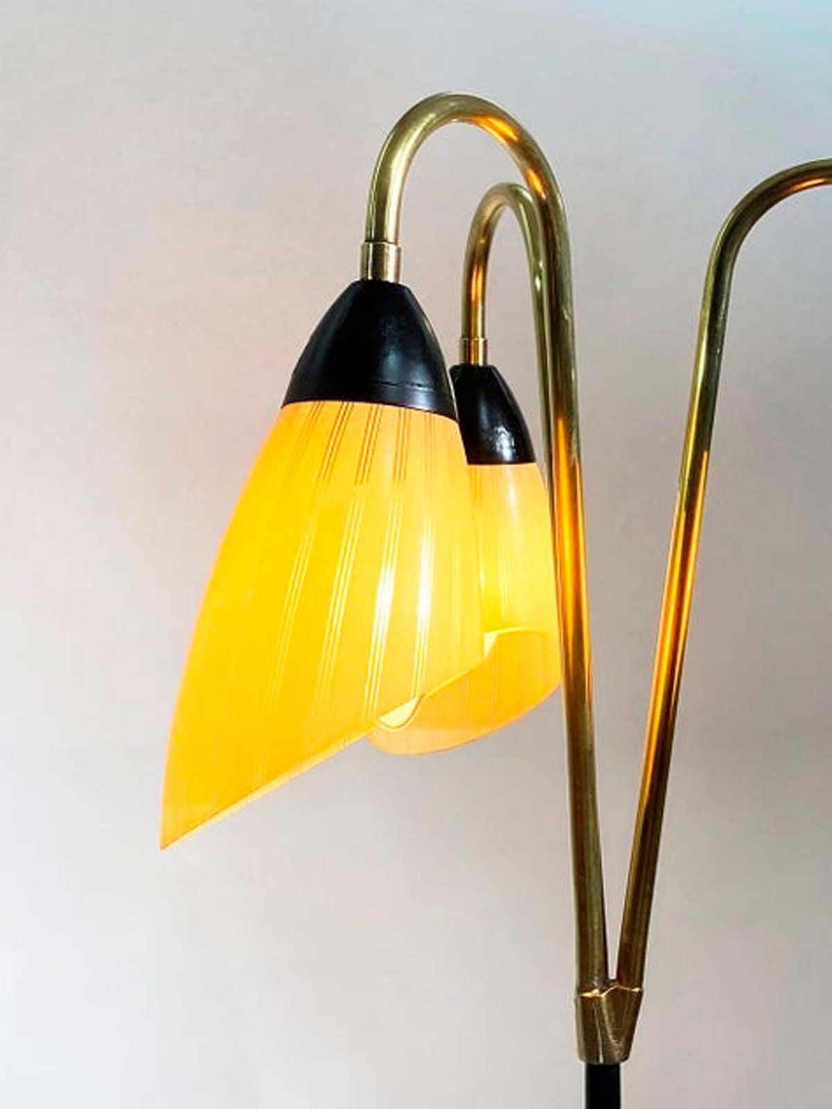 French Brass And Black Metal Floor Lamp With 3 Glass Lights, 1950s photo buy