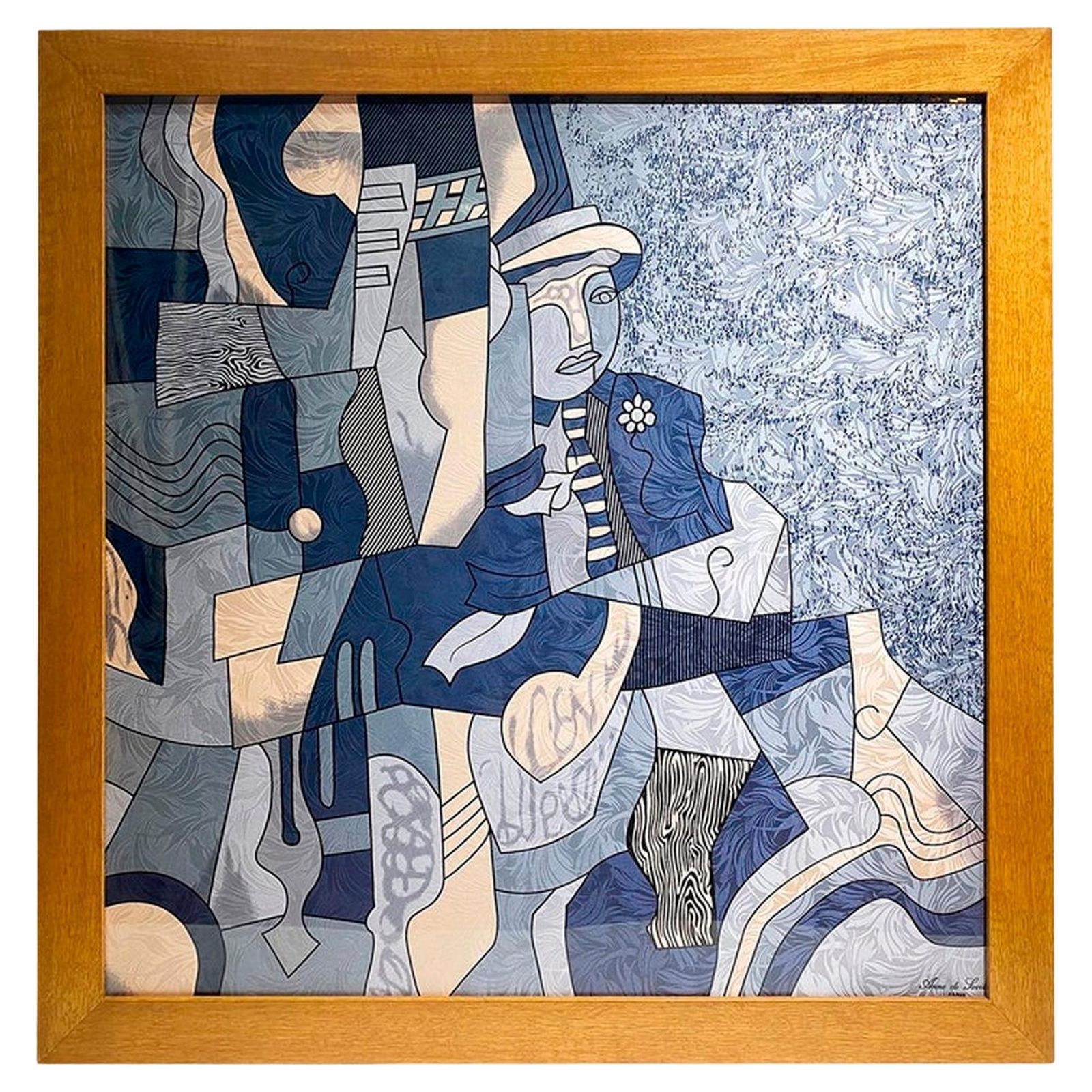 Anne De Sevil Figurative Framed Silk Scarf In The Style Of Pablo Picasso, France