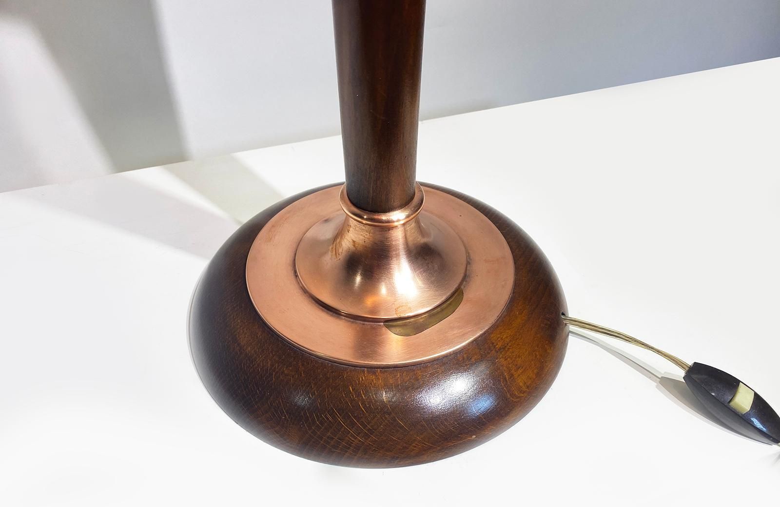 Original Art Deco "Mazda" Table Lamp, Copper And Wood, France Circa 1930 photo 1962.0
