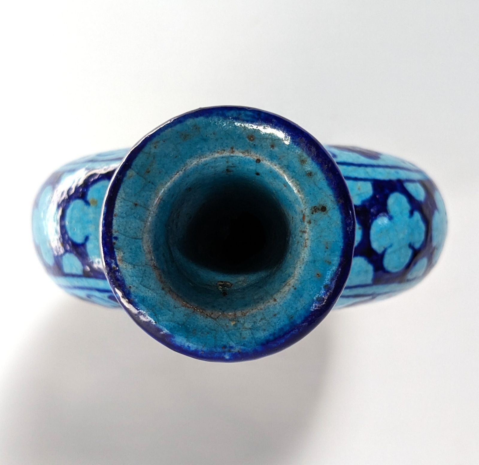 Antique Islamic Moon Flask With Blue Flowers & Calligraphy From Multan photo 140.0