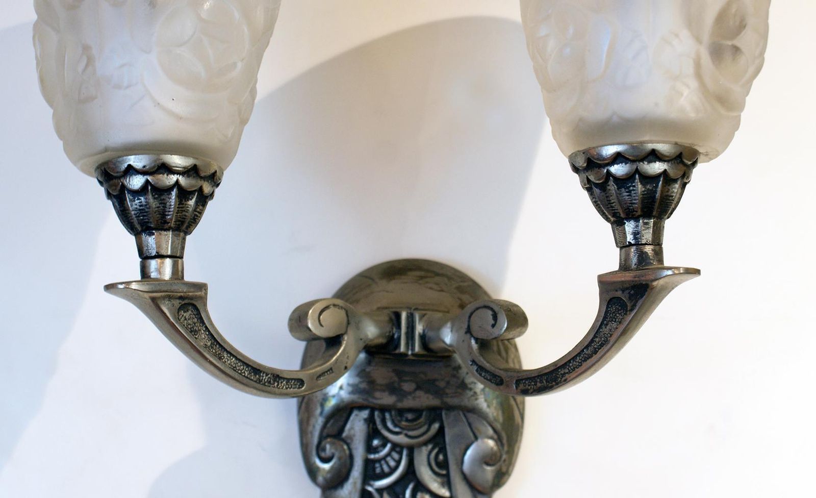 Elegant Pair Of Double Light Art Deco Wall Sconces Signed "Degué", France, 1935 photo 4807.0