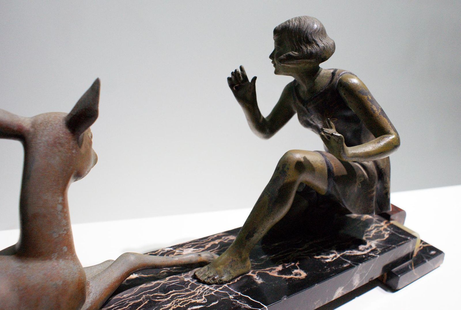 “Girl And Deer” Charming French Art Deco Sculpture photo vinterior
