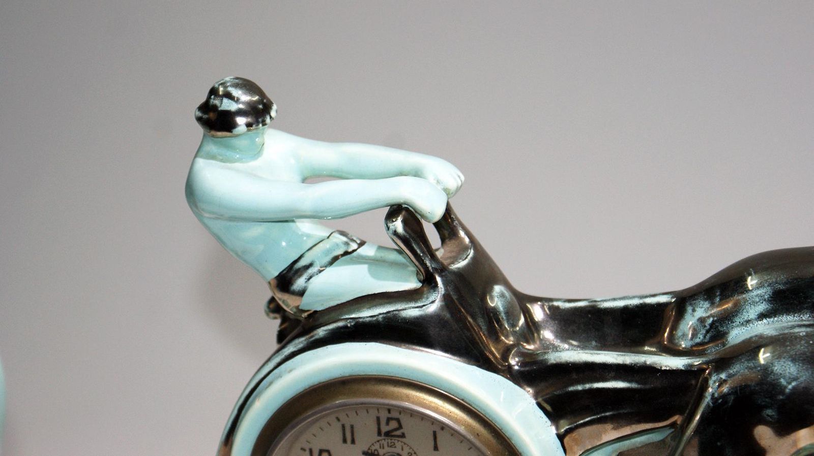 Stunning Art Deco Enamel Ceramic Sculpture “Ben Hur Horse Racing Chariot" photo Art