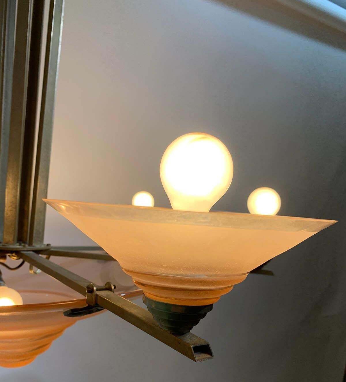 French Pink Art Deco Chandelier By H.Petitot Circa 1935 photo buy