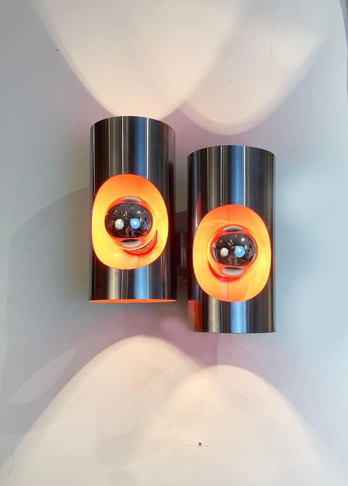 Pair Of Vintage Stainless Steel Sconces, Circa 1970 photo furniture