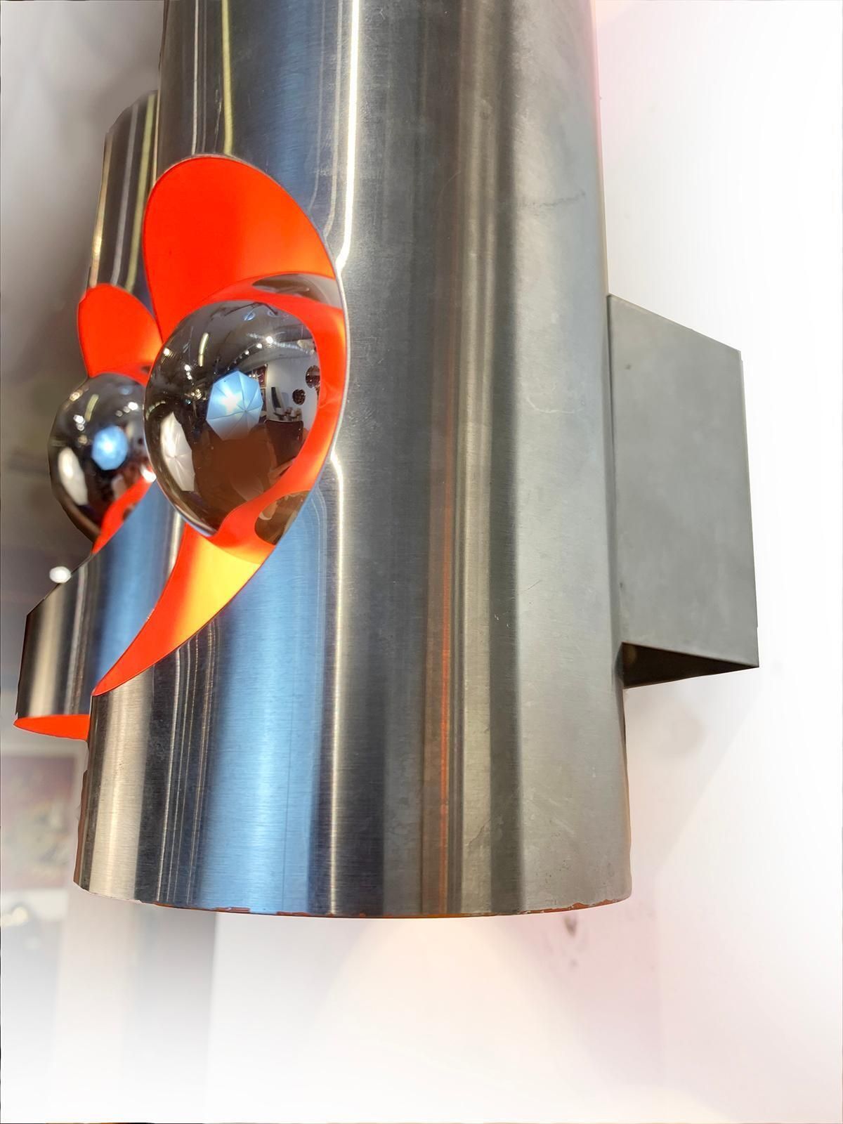 Pair Of Vintage Stainless Steel Sconces, Circa 1970 photo buy