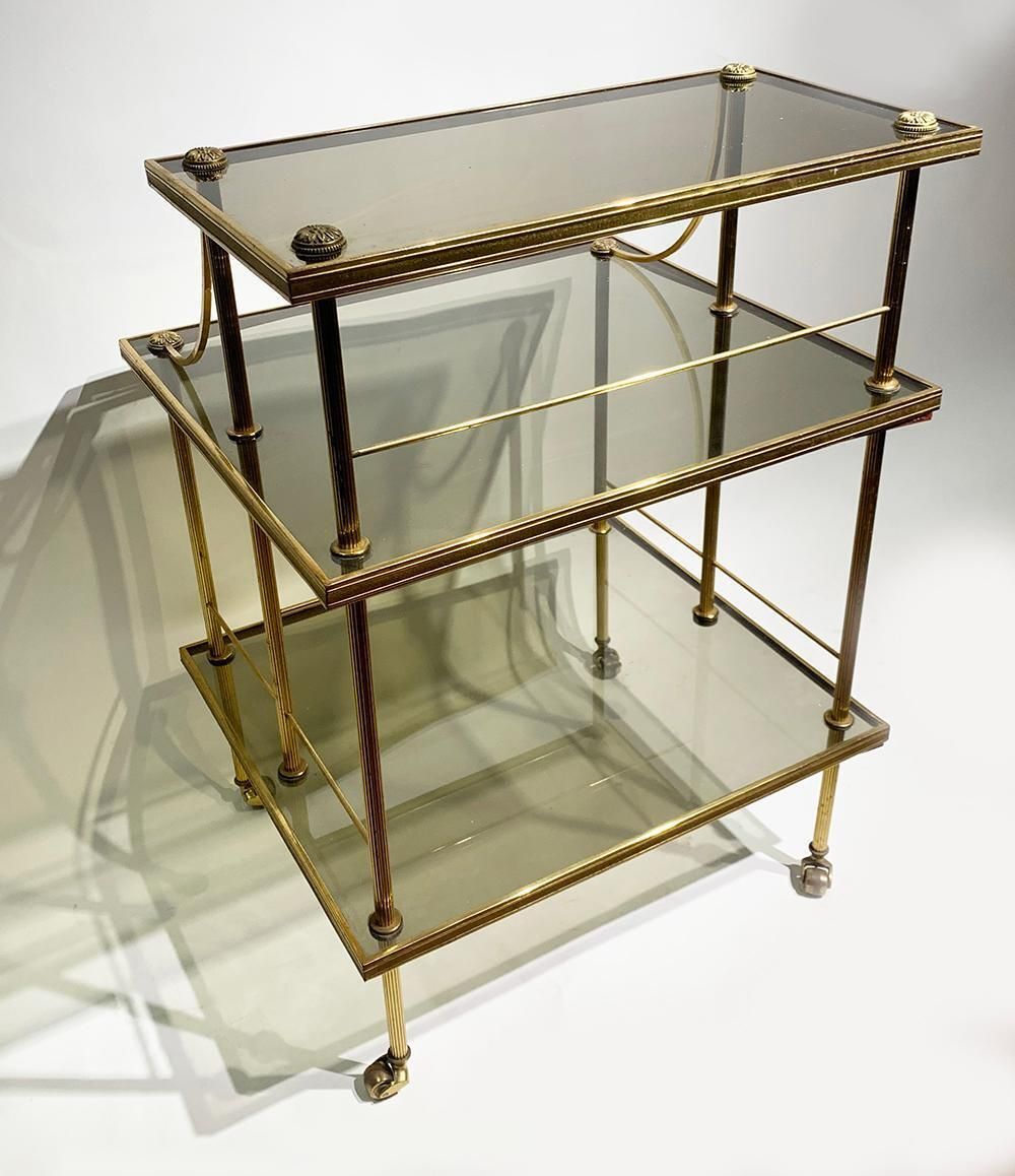 French 20th Century Brass & Glass Drinks Trolley, C.1970 photo vinterior