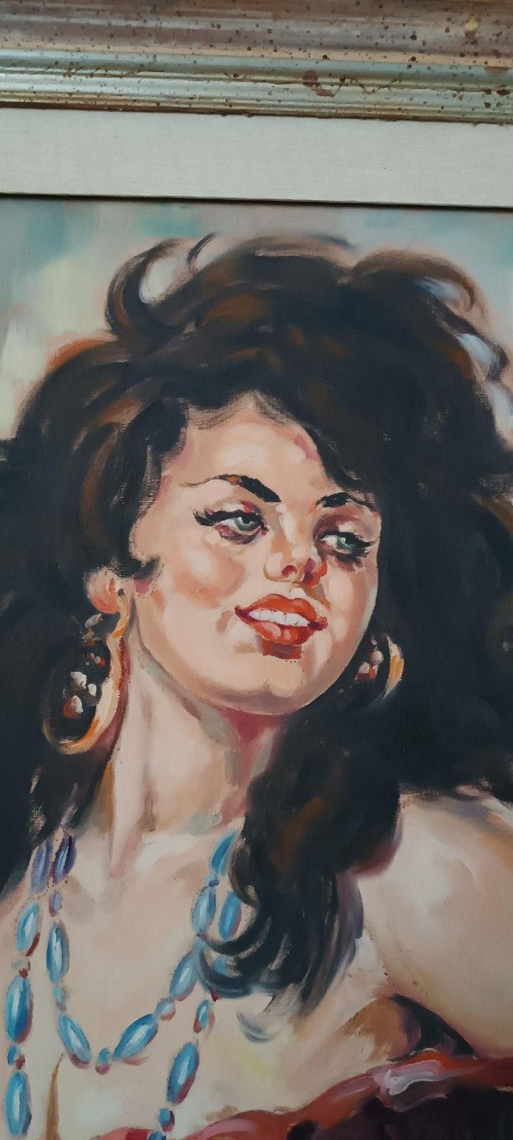 Oil Painting On Canvas 70s Signed Girl Portrait photo buy
