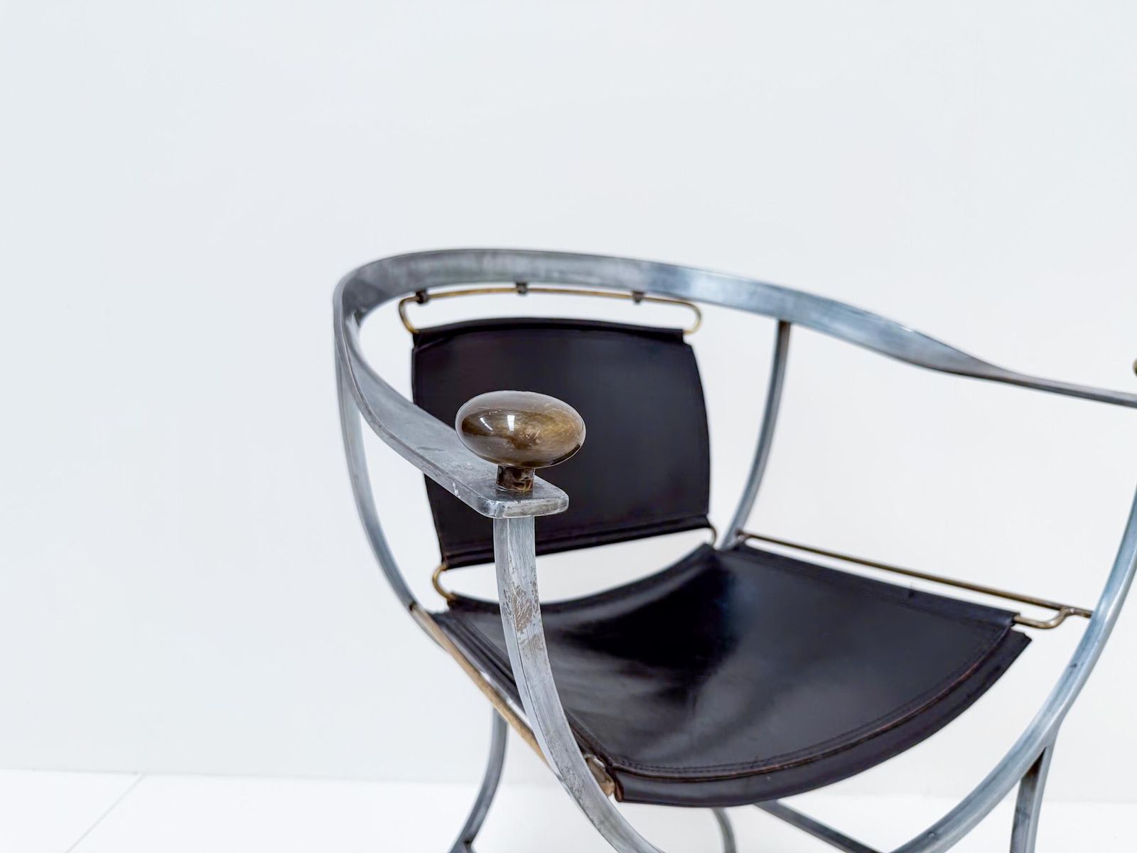 Alberto Orlandi Pompei Armchair In Steel, Bronze And Black Leather photo furniture