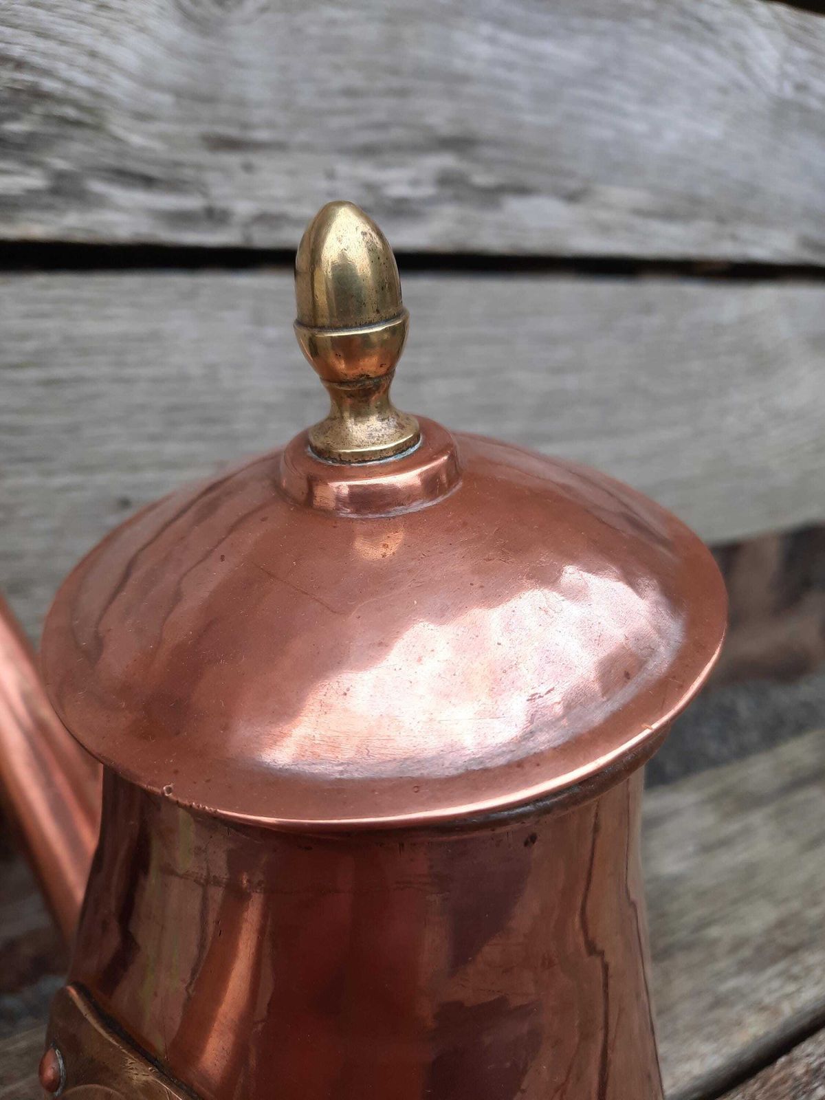 Antique French Copper Hot Chocolate Pot: Artisan Kitchen Kettle, Wood Handle photo Home Decor