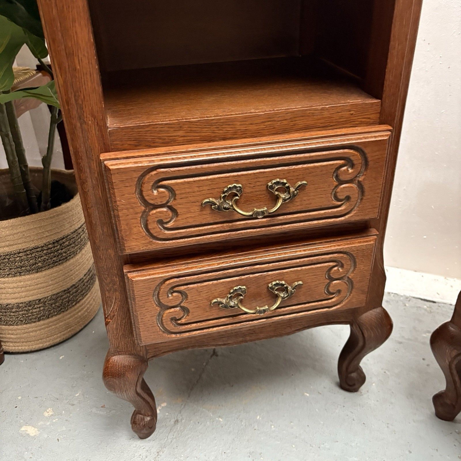 Vintage French Provincial Tall  2 Drawer Oak Bedside Tables photo for sale