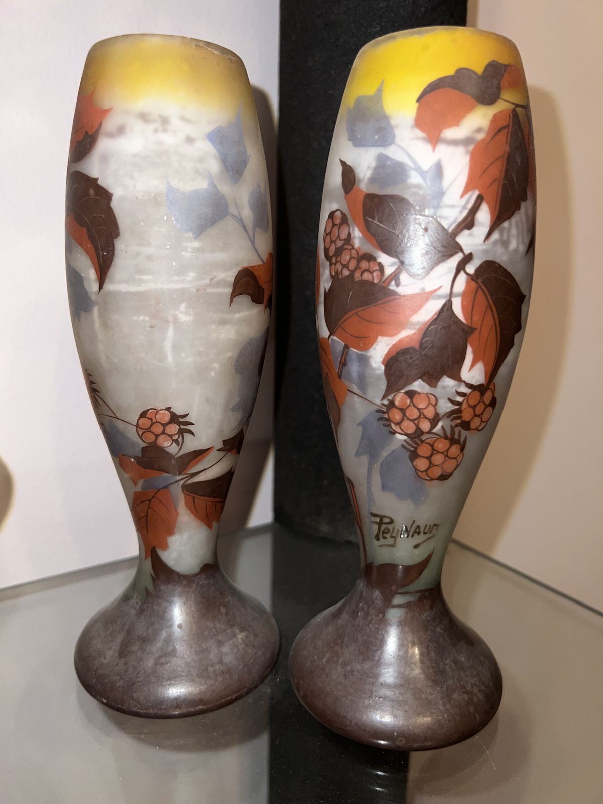 Pair Of Jean Simon Peynaud Cameo Glass Vases – Autumn Berry Motif photo furniture