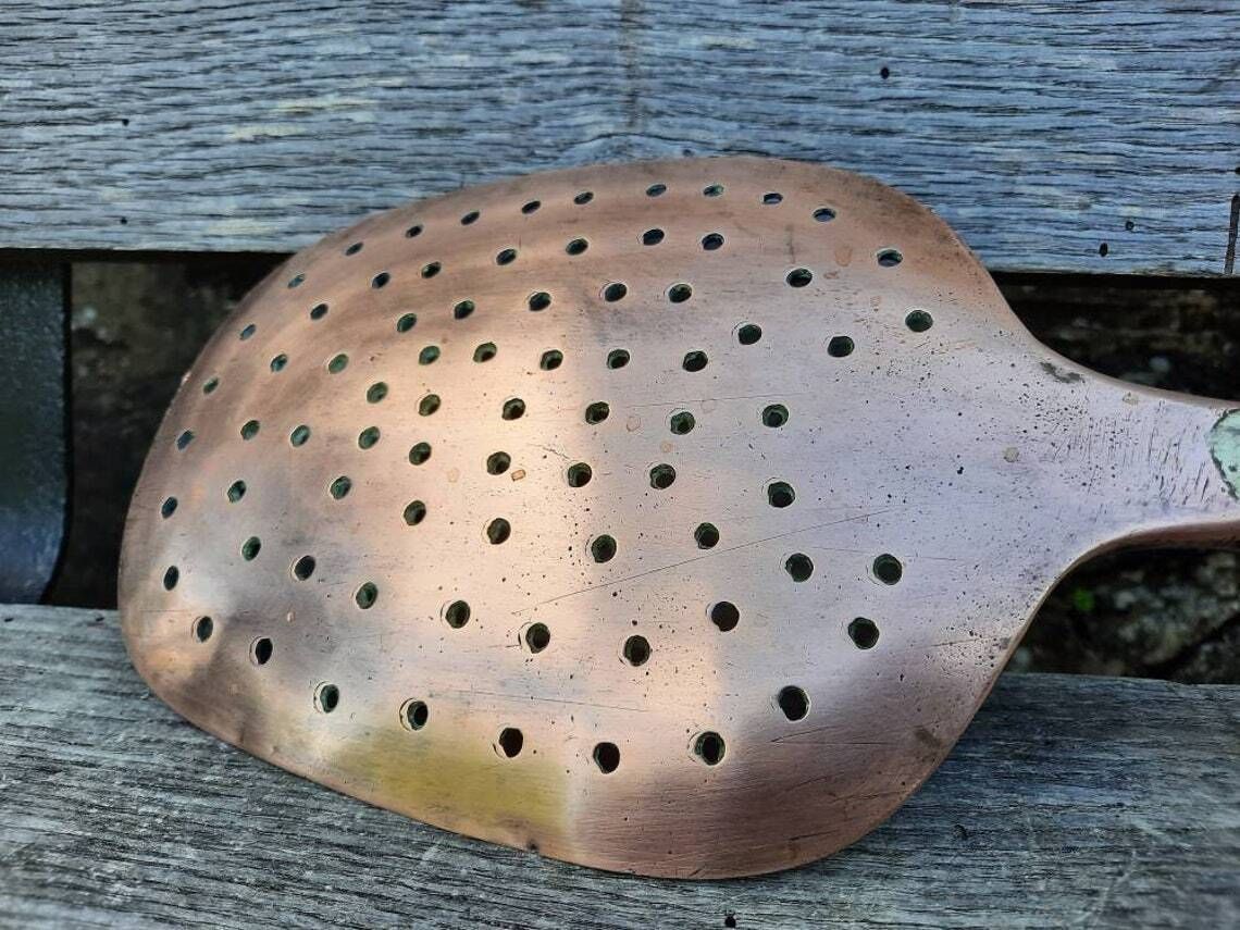 Antique French Copper Ladle: Chateau Kitchen Skimming Spoon photo 291.0