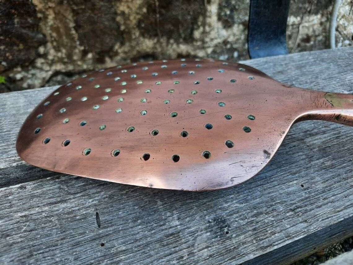 Antique French Copper Ladle: Chateau Kitchen Skimming Spoon photo buy