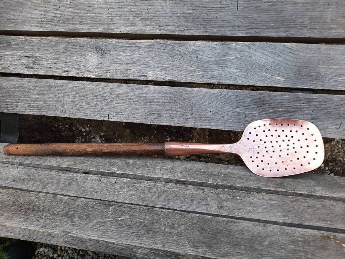 photo furniture Antique French Copper Ladle: Chateau Kitchen Skimming Spoon