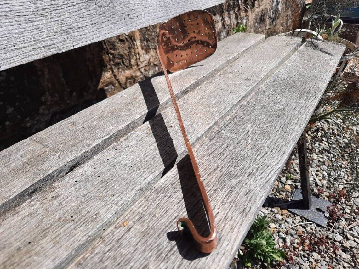 Dehillerin Copper Draining Ladle: Antique French Kitchen Utensil photo 221.0