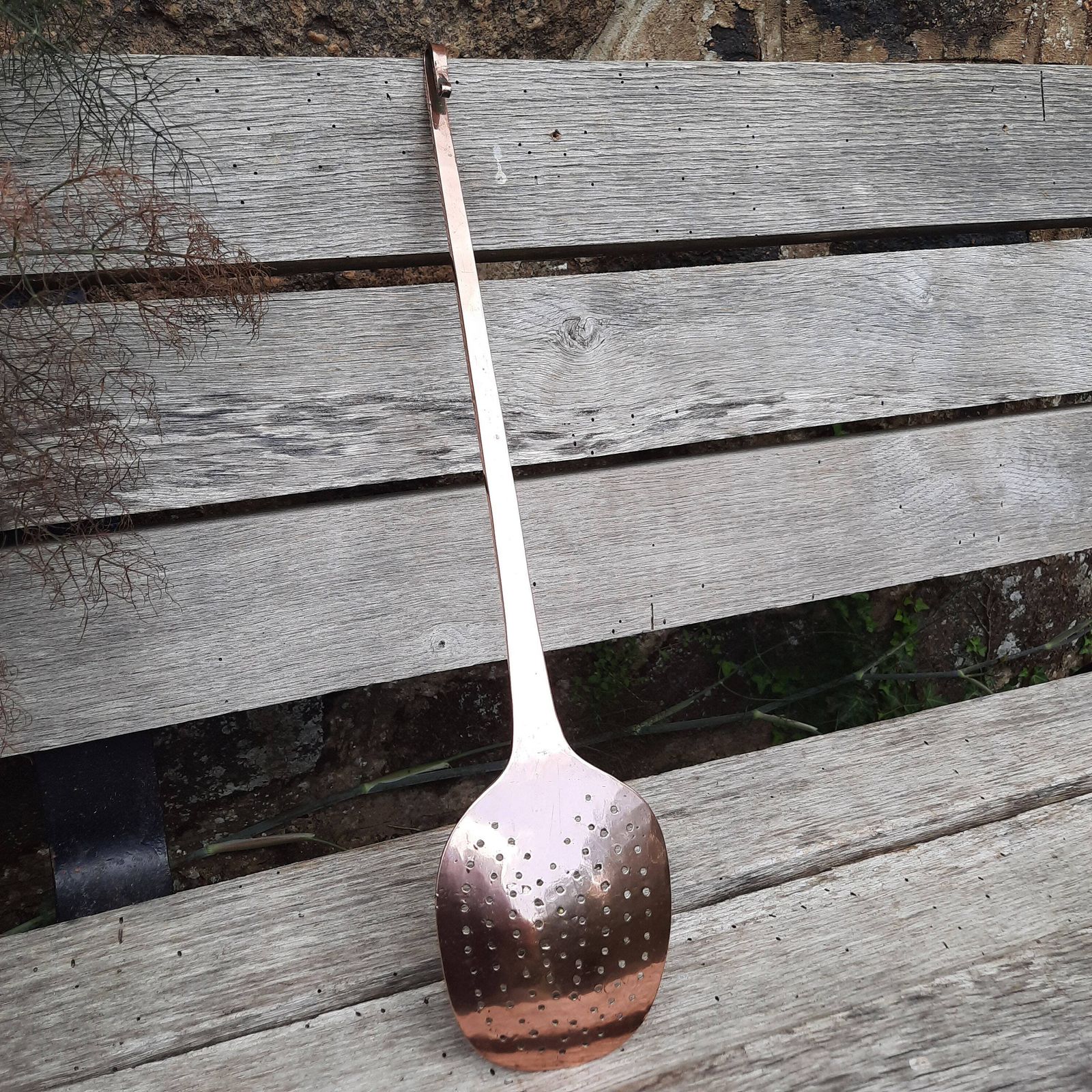 Antique French Copper Jam Pan Skimmer Ladle: Chateau Kitchen Utensil photo vinterior