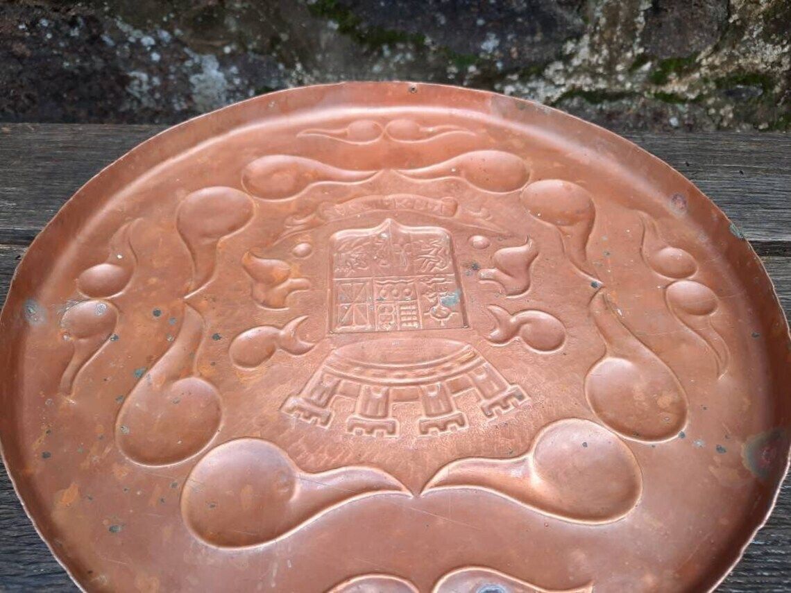 Antique Copper Armorial Shield: French Brittany Chateau Wall Art photo vintage