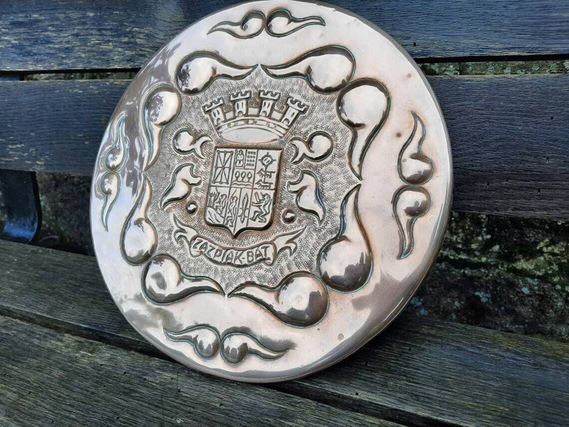 photo furniture Antique Copper Armorial Shield: French Brittany Chateau Wall Art