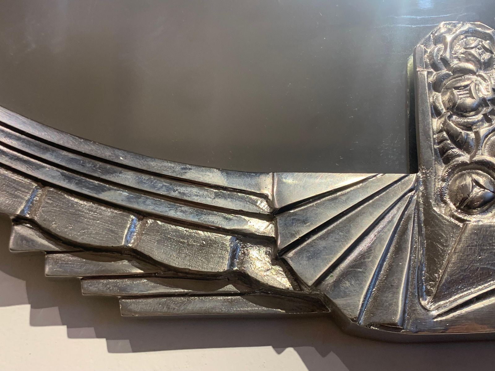 Late 20th Century Nickel  Plated French Art Deco Wall Mirror photo for sale