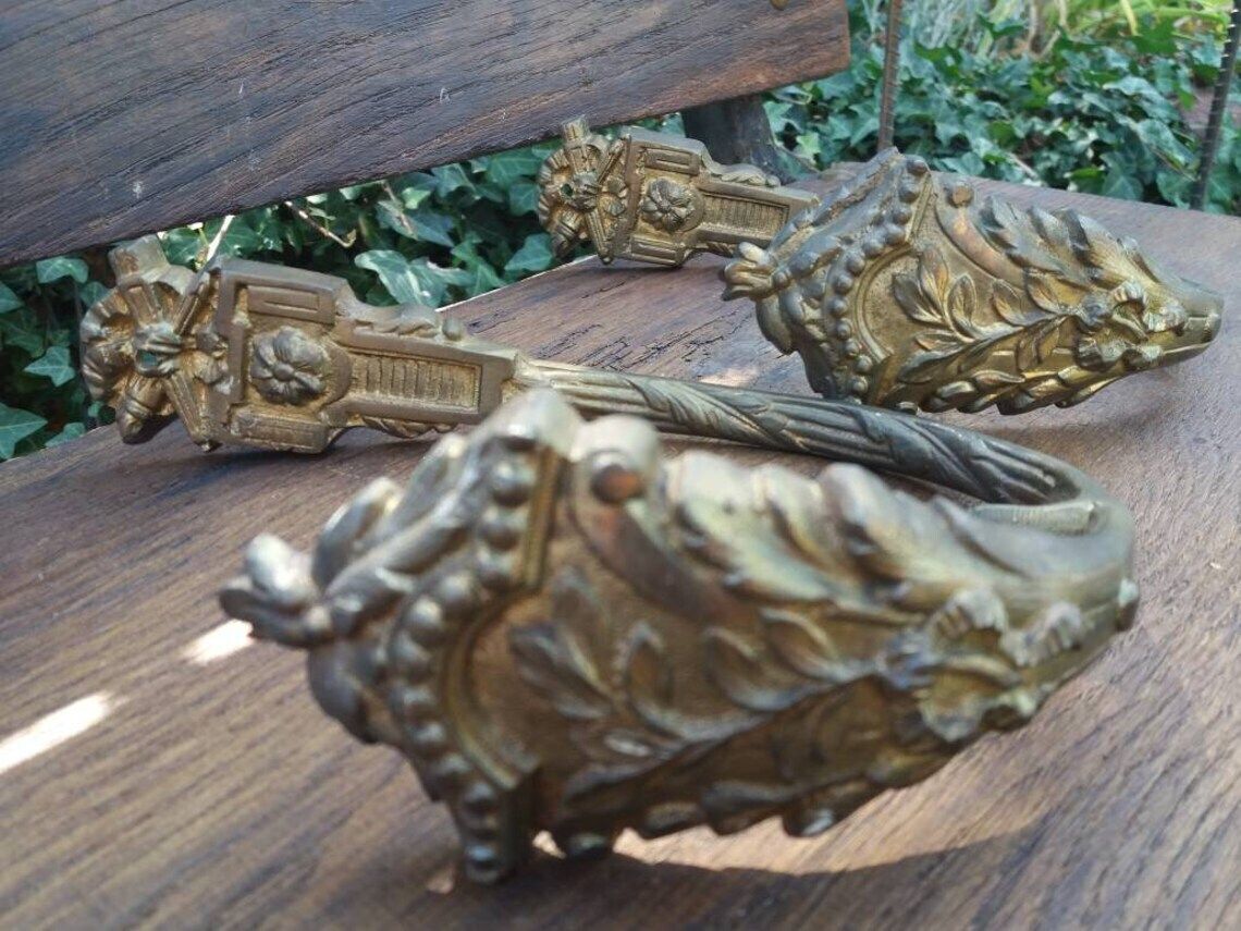 Antique French Ormolu Bronze Curtain Tie Backs: Window Hardware Pair photo 141.0