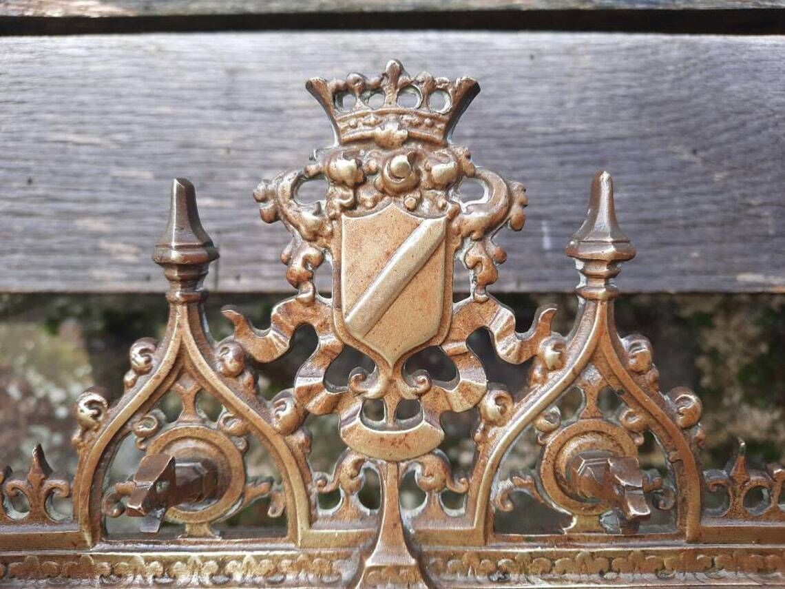 Antique Bronze Double Inkwell: Gothic Chateau Armorial Desktop Set photo furniture