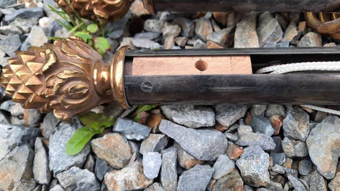 Antique Brass Curtain Pole With Finials & Rings: French Chateau Hardware photo furniture