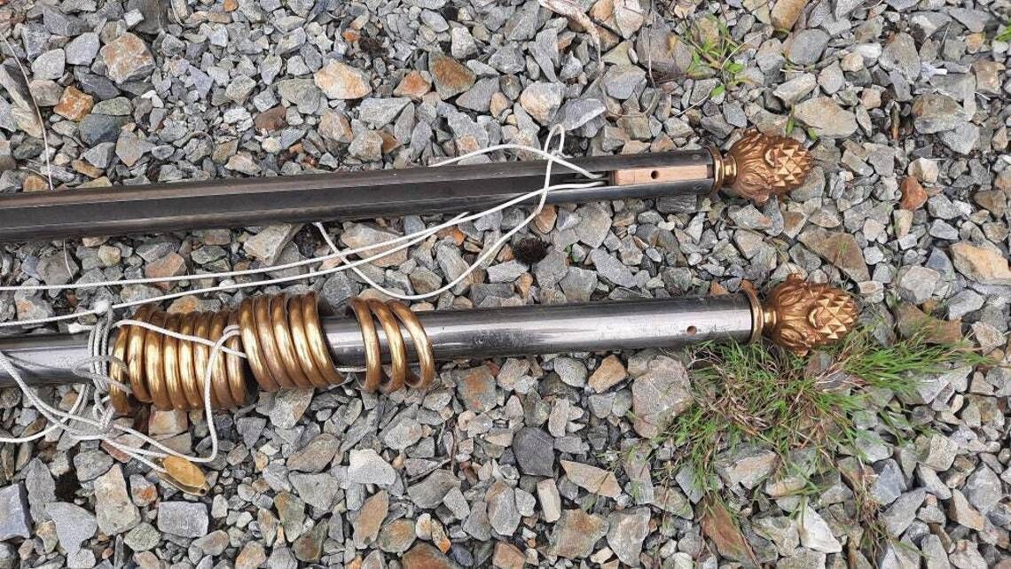 Antique Brass Curtain Pole With Finials & Rings: French Chateau Hardware