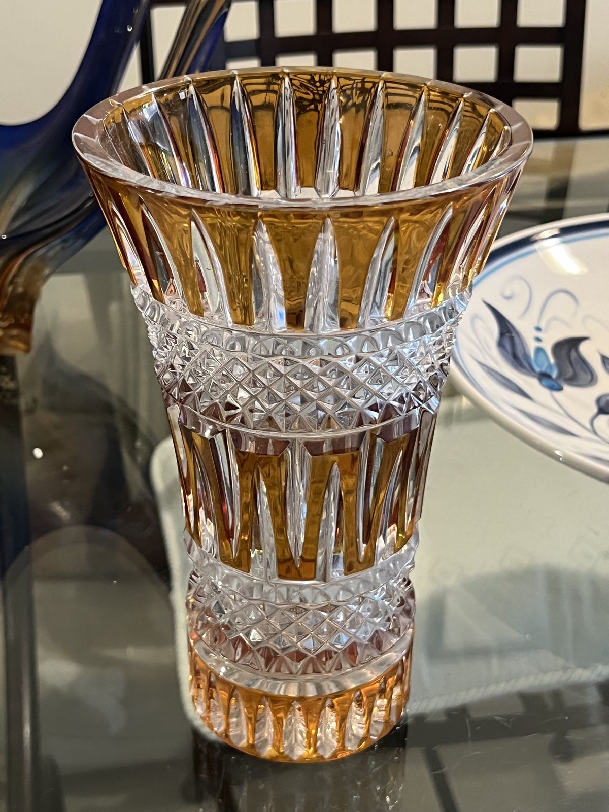 Val Saint Lambert Crystal Vase – Amber Cut To Clear photo Home Decor
