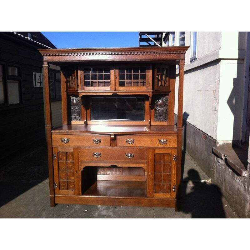 Liberty & Co Attr Arts & Crafts Oak Sideboard With Stylized Copper Floral Panels