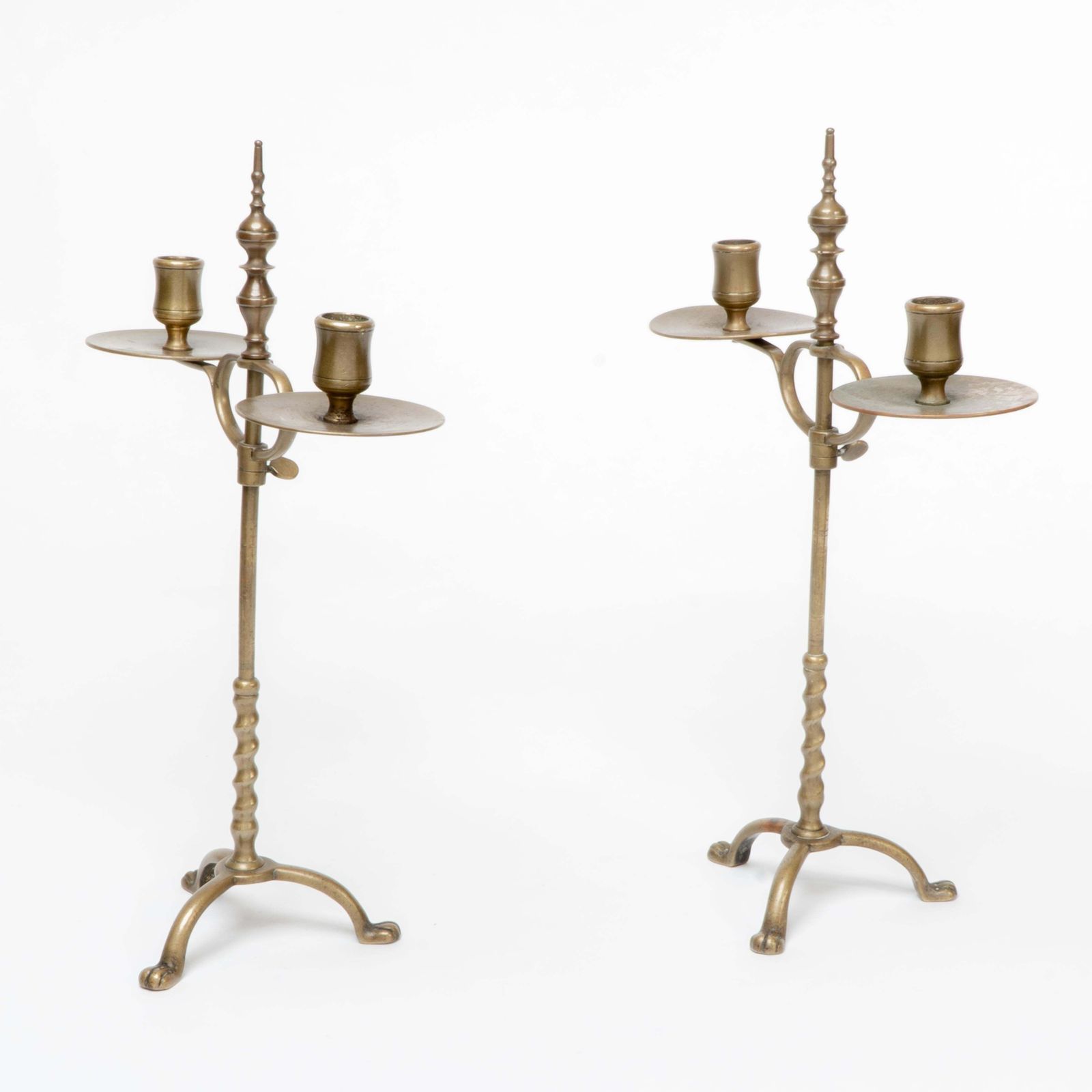 A Pair Of Arts And Crafts Brass Twin Branch Candelabras With Adjustable Height photo Home Decor