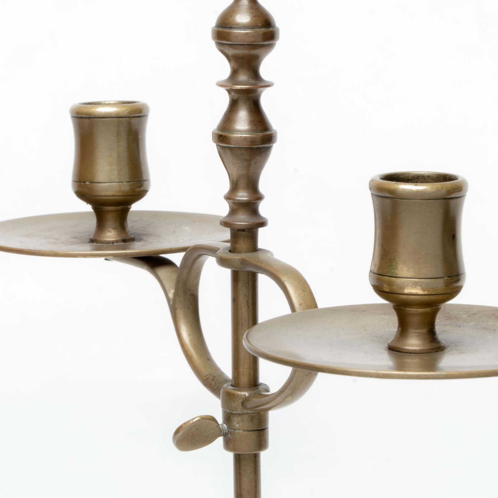 Home Decor A Pair Of Arts And Crafts Brass Twin Branch Candelabras With Adjustable Height photo