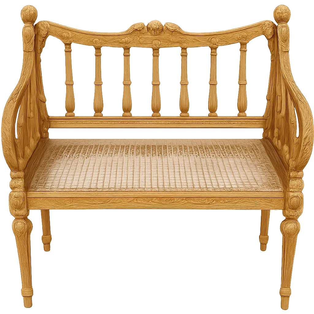 Louis XVI Style Giltwood Caned Bench  Vintage French Boudoir Chair 20th Century