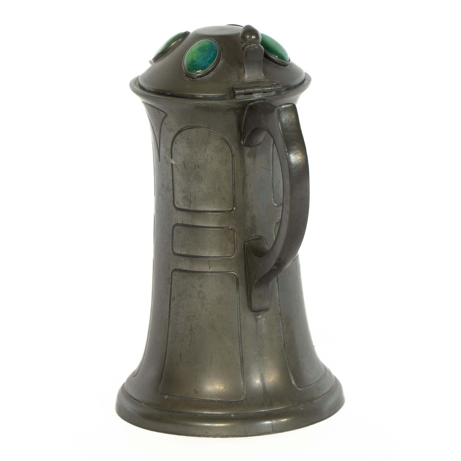 William Hutton. An Arts And Crafts Pewter Jug With Four Bullseye Ruskin Jewels photo Home Decor